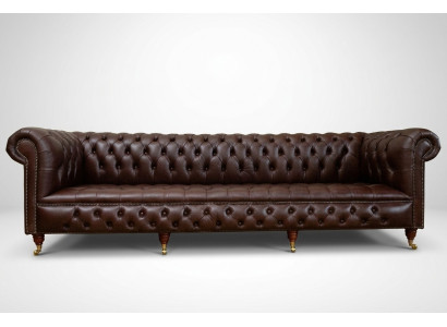 Brown Chesterfield 4-Seater Classic Luxury Baroque Rococo Sofa