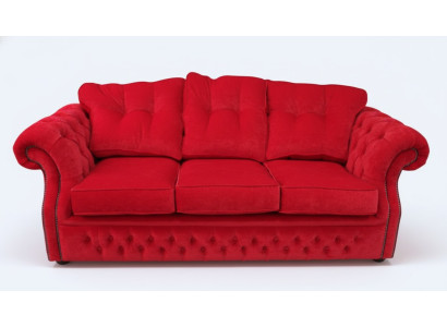 Red Chesterfield Fabric Upholstery Three-Seater Living Room Sofa Design