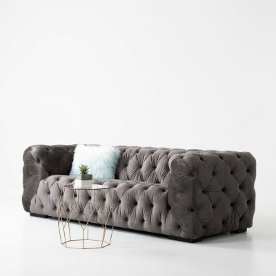 Gray Chesterfield Three-Seater Couch Upholstered Style Furniture