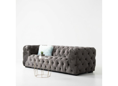 Gray Chesterfield Three-Seater Couch Upholstered Style Furniture