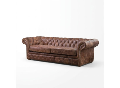 Brown Chesterfield 3-Seater Classic Luxury Baroque Sofa Textile Leather Couch Style