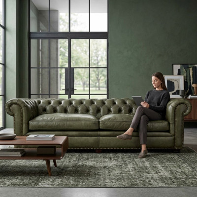 Elegant living room couch four-seater Chesterfield leather fabric couches sofa new