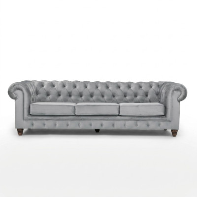 Chesterfield 5-seater classic luxury sofa textile leather couch silver couches