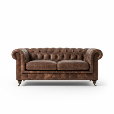 Brown Chesterfield Men's Club Sofa Couch Leather Upholstery Three-Seater