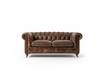 Brown Chesterfield Men's Club Sofa Couch Leather Upholstery Three-Seater