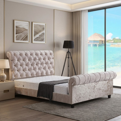 Modern beige Chesterfield bed designer double bed luxury furniture