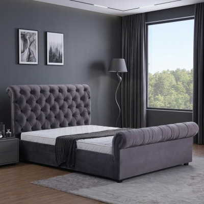 Design Chesterfield Bed Textile Leather Hotel Beds Bedroom New Velvet Upholstery