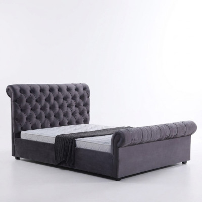 Design Chesterfield Bed Textile Leather Hotel Beds Bedroom New Velvet Upholstery