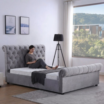 Design Chesterfield Bed Textile Upholstery Leather Hotel Beds Bedroom New Velvet