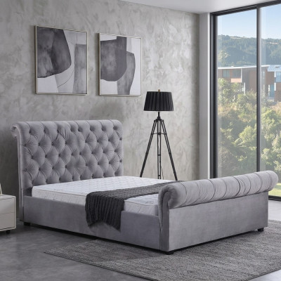 Design Chesterfield Bed Textile Upholstery Leather Hotel Beds Bedroom New Velvet