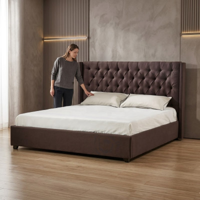 Bedroom Bed 200x200cm Upholstered Beds Chesterfield Textile Fabric