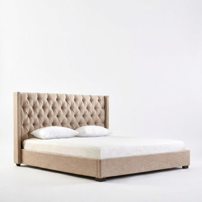 Beige bedroom beds upholstered bed Chesterfield textile fabric new