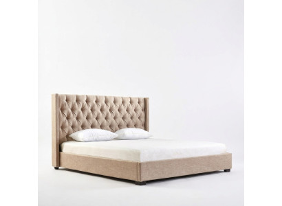 Beige bedroom beds upholstered bed Chesterfield textile fabric new