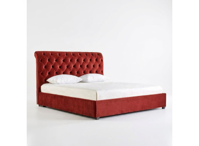 Royal red bedroom Chesterfield double bed upholstered luxury design.
