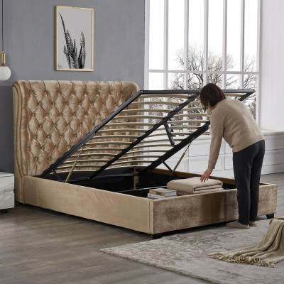 Beige Chesterfield Upholstered Bed Luxury Bedroom Design Beds