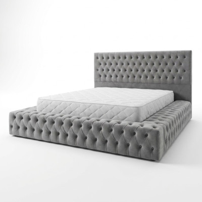Chesterfield Big Bed Large Headboard Beds Upholstery Hotel Velvet Gray Fabric Ears
