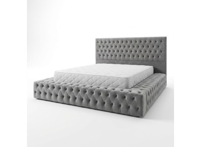 Chesterfield Big Bed Large Headboard Beds Upholstery Hotel Velvet Gray Fabric Ears