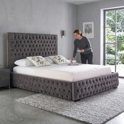 Gray Chesterfield Double Bed Hotel and Bedroom Beds