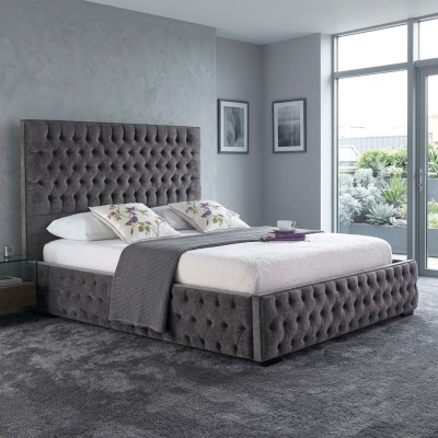Gray Chesterfield Double Bed Hotel and Bedroom Beds
