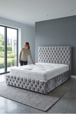 Classic English Style Bed Double Textile Chesterfield Beds 160x200cm New