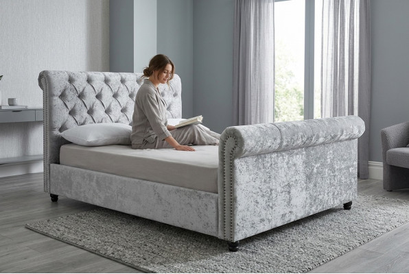 Design Chesterfield Bed Textile Velvet Upholstery Leather Hotel Beds Bedroom New