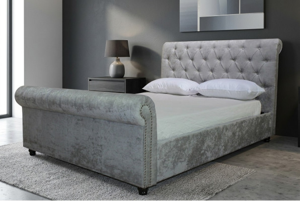 Design Chesterfield Bed Textile Velvet Upholstery Leather Hotel Beds Bedroom New