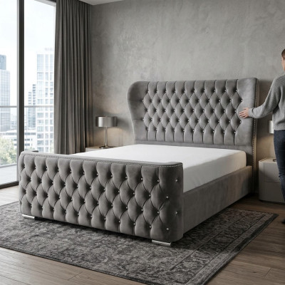 Chesterfield design bed textile leather velvet upholstered hotel beds bedroom