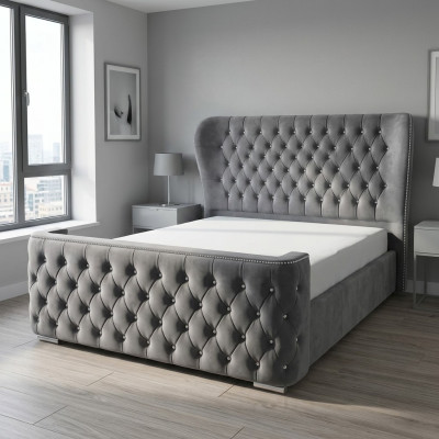 Chesterfield design bed textile leather velvet upholstered hotel beds bedroom