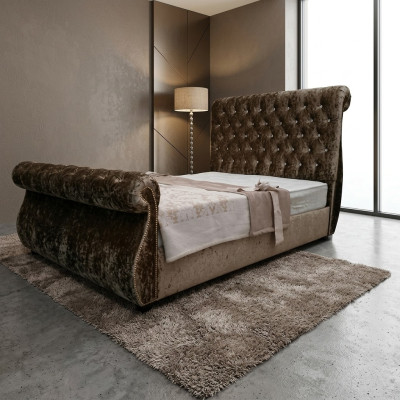 Chesterfield design bed bedroom textile velvet leather upholstered hotel beds new