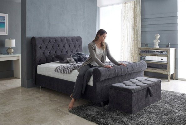 Chesterfield Design Velvet Bed Luxury Textile Beds Bedroom Double