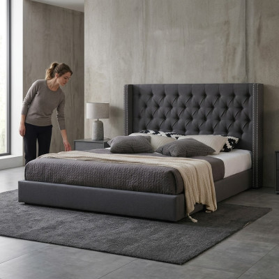 Large Grey Chesterfield Double Bed Royale Luxury Beds