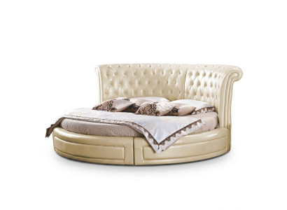 Round Bed Chesterfield Designer Round Bedroom Textile Leather Upholstered Beds