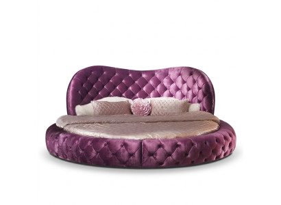 Round Chesterfield Design Bed Bedroom Textile Leather Upholstery Purple Round Luxury