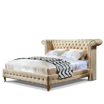 Chesterfield Design Upholstered English Double Bed Beige 140/160/180x200 cm