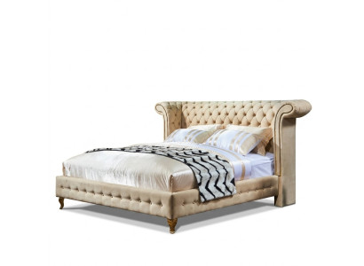 Chesterfield Design Upholstered English Double Bed Beige 140/160/180x200 cm
