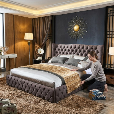 Chesterfield Big Bed Large Headboard Wing Beds Upholstered Double Bed