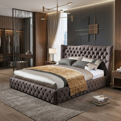 Chesterfield Big Bed Large Headboard Wing Beds Upholstered Double Bed