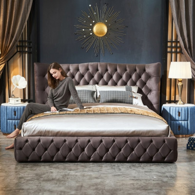 Brown Chesterfield Bed Bedroom Textile Beds Velvet Big Hotel Beds