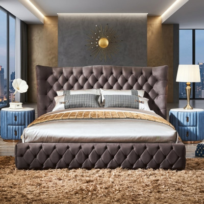 Brown Chesterfield Bed Bedroom Textile Beds Velvet Big Hotel Beds