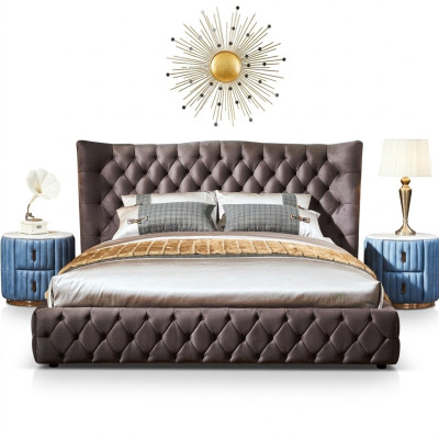 Brown Chesterfield Bed Bedroom Textile Beds Velvet Big Hotel Beds