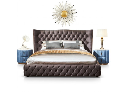 Brown Chesterfield Bed Bedroom Textile Beds Velvet Big Hotel Beds