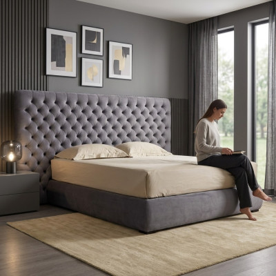 Bed Cushion Design Luxury Double Hotel Beds Room Chesterfield Gray Velvet New