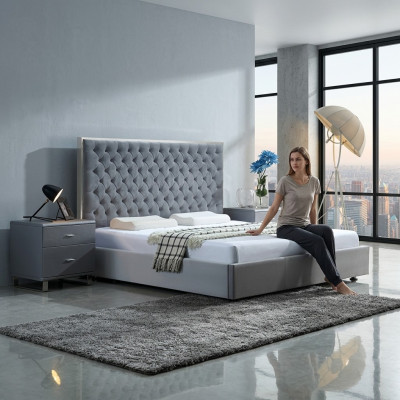 Large stylish Chesterfield gray double bed textile beds luxury design