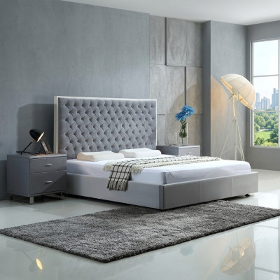 Large stylish Chesterfield gray double bed textile beds luxury design