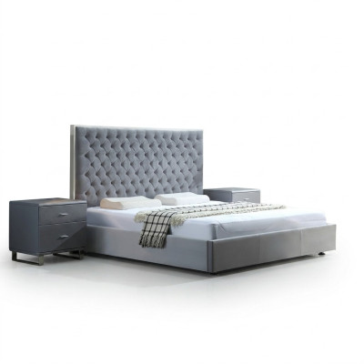 Large stylish Chesterfield gray double bed textile beds luxury design