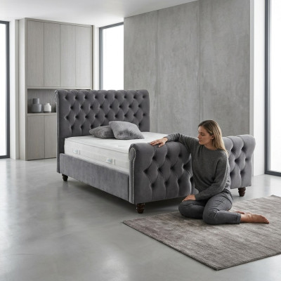 Chesterfield Bed Design Bedroom English Beds 200x200cm Textile Upholstery