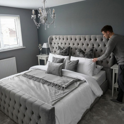 Chesterfield Designer Bed Bedroom Textile Leather Upholstery 140/160/180/200 cm