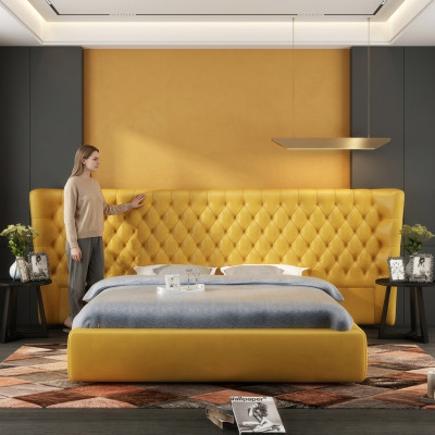 XXL Large Wall Panel Bed Chesterfield Hotel Luxury Design Beds 200x200cm New