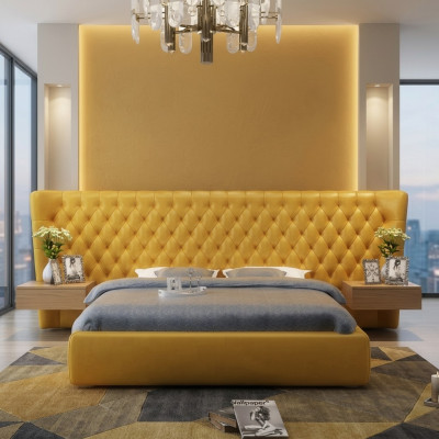 XXL Large Wall Panel Bed Chesterfield Hotel Luxury Design Beds 200x200cm New