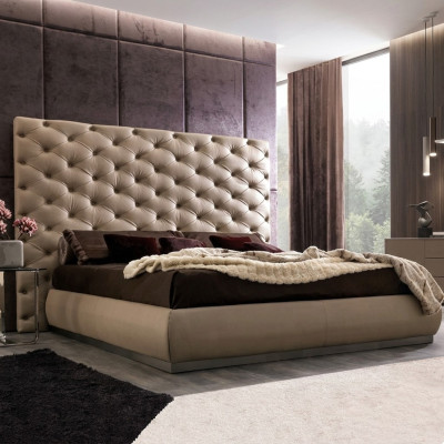 Beige wall panel Chesterfield luxury bed designer double beds